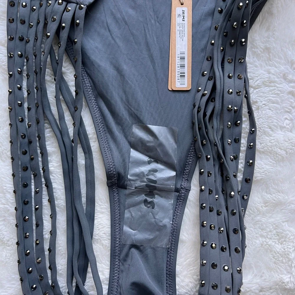 SKIMS Rhinestone Swim Strappy Bikini Bottom Gunmetal BB-CKY-3185 Womens 3X NEW